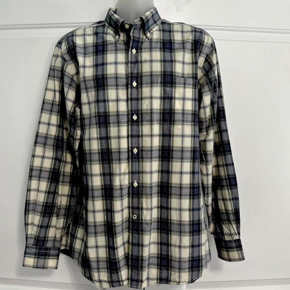 Nautica Mens sz L Dress Shirt Blue Plaid Long Sleeve Collared Sea Voyage Shirt